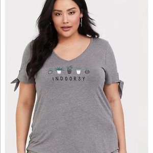 TORRID SUPER SOFT GREY INDOORSY TIE-SLEEVE TEE